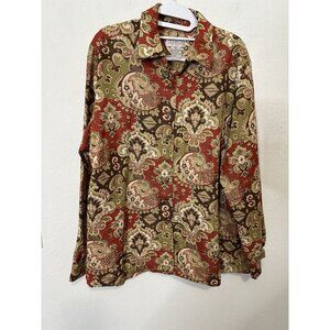 Vintage Cambridge Dry Goods Brown Paisley Pattern Long Sleeve Button Up Shirt XL